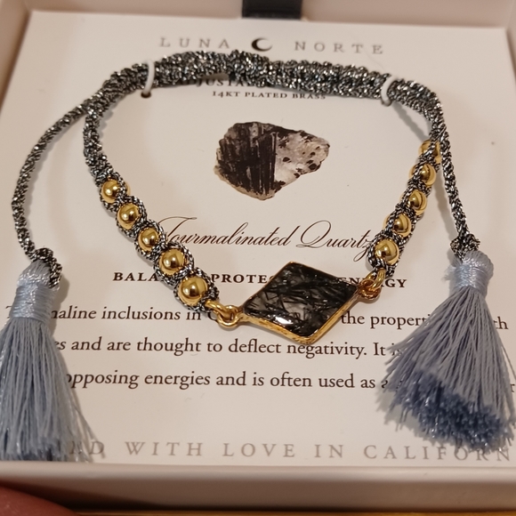 LUNA NORTE NATURAL TOURMALINATED QUARTZ GEMSTONES W/ TASSELS ADJUSTABLE STRING - Picture 5 of 12